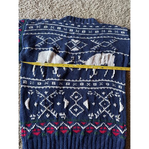 Chaps Ralph Lauren Christmas Reindeer Hand Knit Cotton Linen Navy XL Sweater - Picture 9 of 11